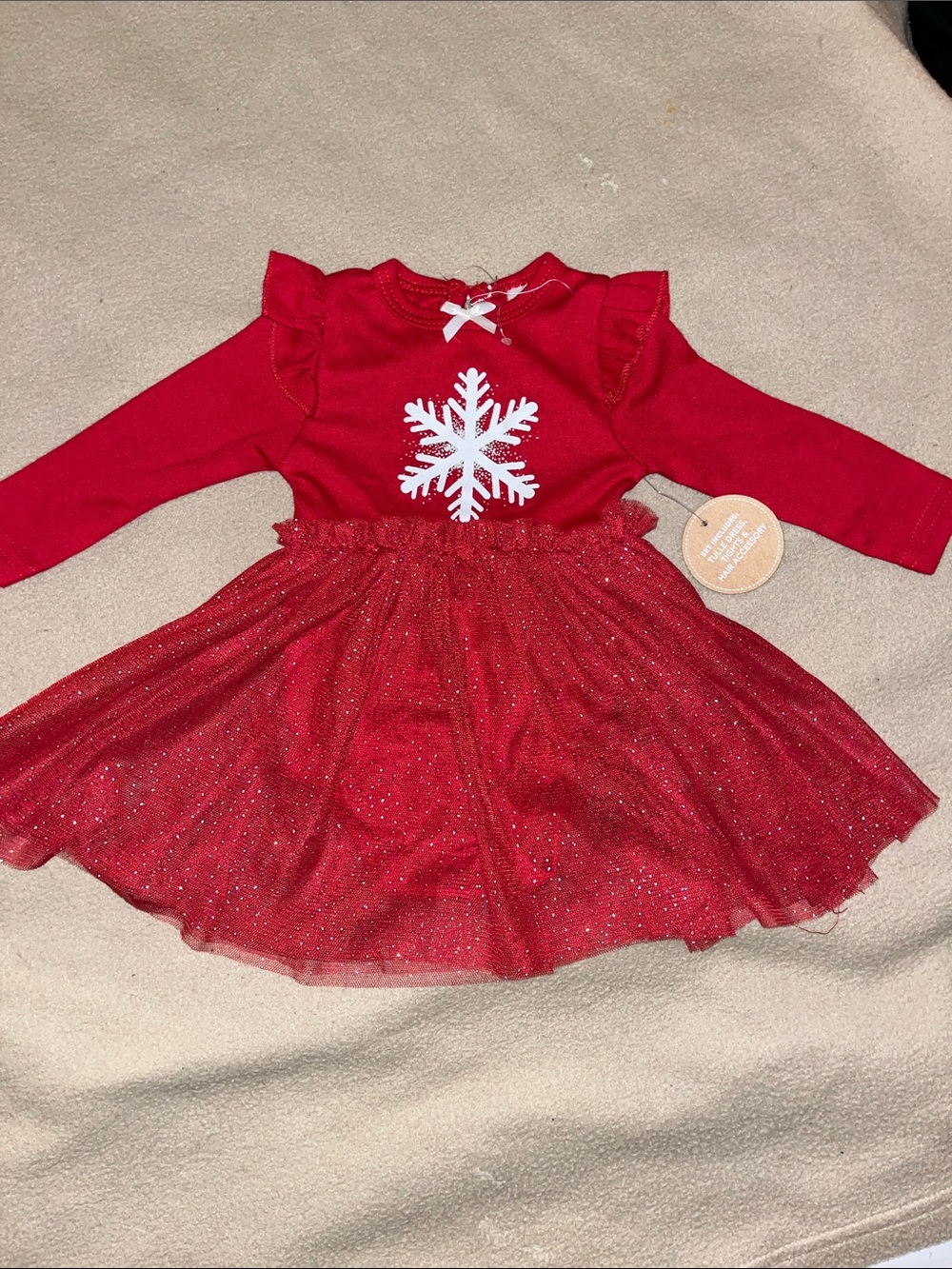 Girls Red Snowflake Tulle Holiday Dress